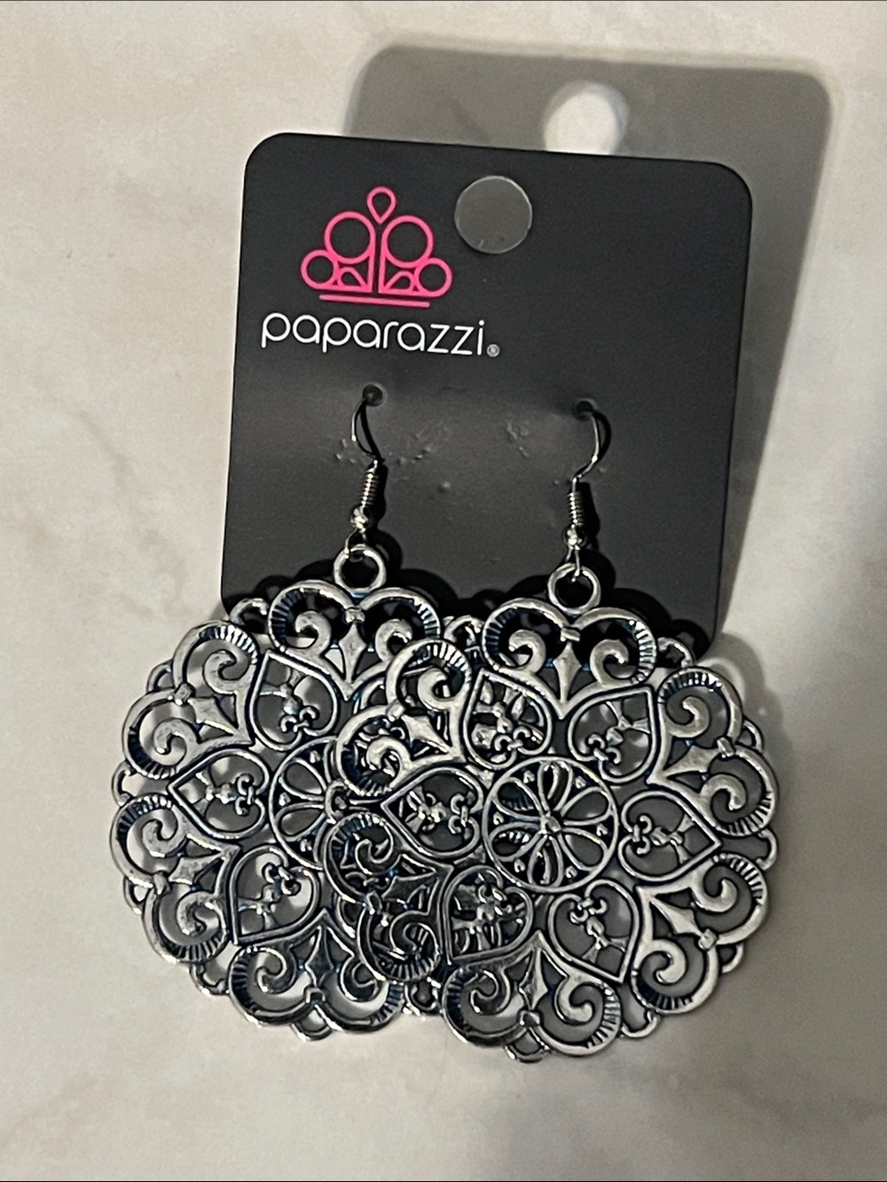 Paparazzi Silver Ornate Filigree Drop Earrings